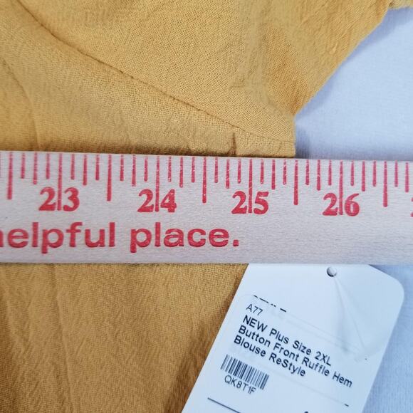 Blouse Womens 2XL Yellow NWT Button Front Ruffle Hem Flowy Short Sleeve Top - Picture 8 of 10